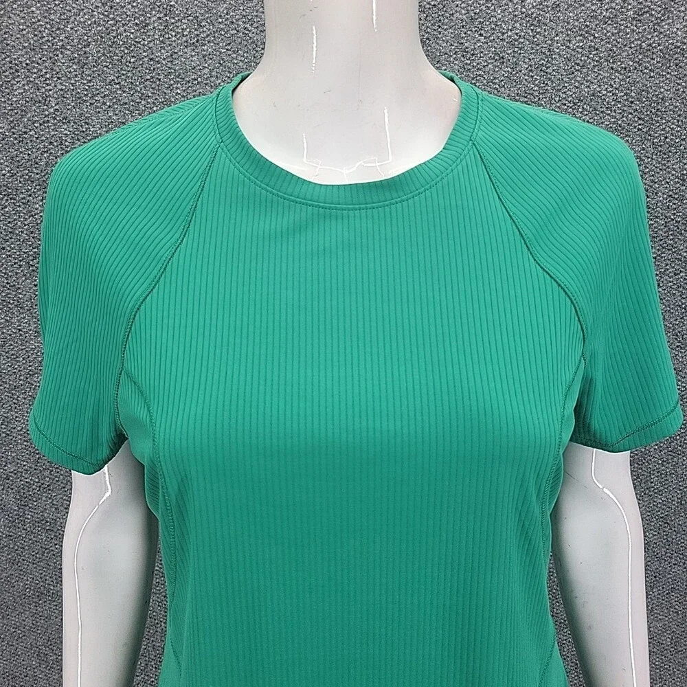 Spyder Womens Active Ribbed Short Sleeves Tee Shirt Top Medium Size Green - Picture 4 of 9